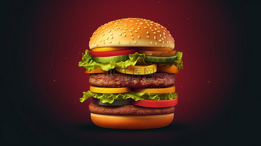 卡通汉堡背景图片_汉堡包牛肉西红柿小吃背景