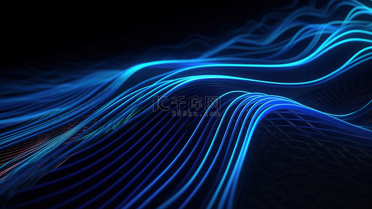 螺旋漩涡光背景图片_蓝色立体条的 3D 渲染，具有几何波浪和发光交叉线