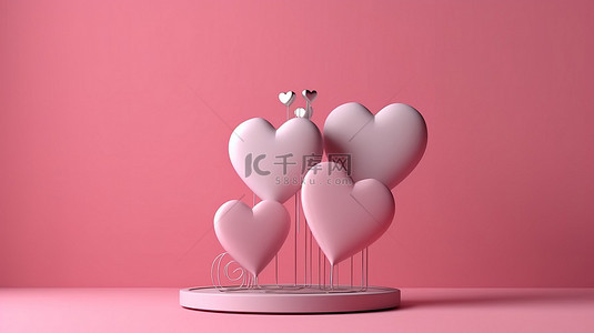 浪漫设计元素背景图片_情人节庆祝活动 3D 呈现粉红色背景与浪漫的设计元素