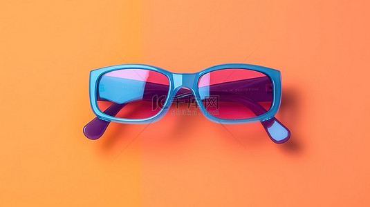 保护眼睛眼背景图片_充满活力的粉红色背景上的蓝色和橙色 3D 眼镜的前顶视图