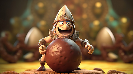 卡通战士背景图片_以复活节彩蛋为特色的搞笑高卢 3D 渲染