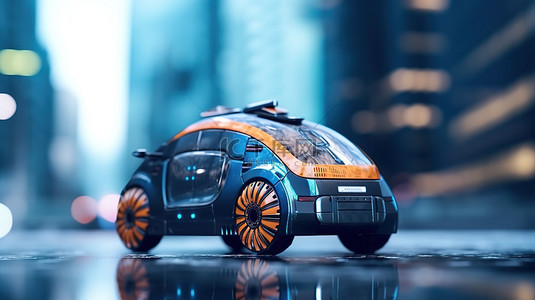 自动驾驶背景图片_未来派自动驾驶汽车 城市环境中自动驾驶汽车的 3D 渲染