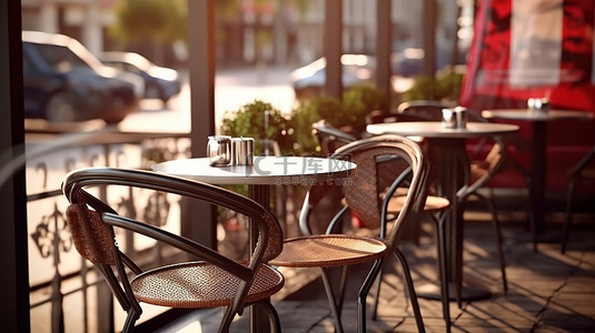 品牌元素背景图片_具有可定制品牌元素的咖啡馆露台 3D 渲染