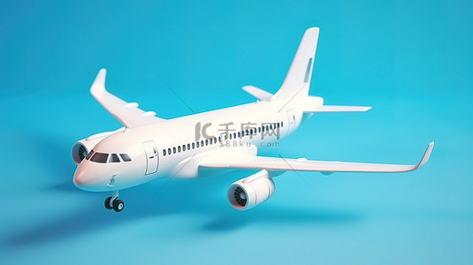飞机出差背景图片_蓝色背景下白色飞机模型的在线门票和旅游概念 3D 渲染