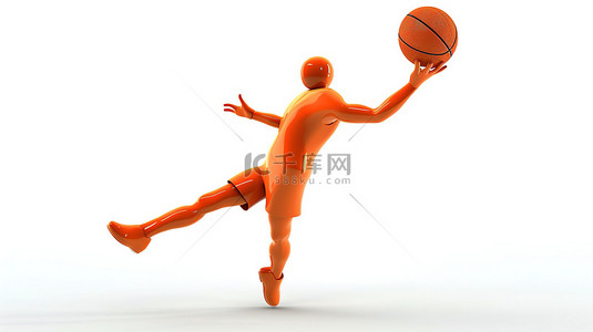 跺脚跳跃背景图片_白色背景下 3d 投掷姿势的男篮球运动员