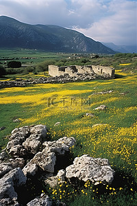 尼山背景图片_希腊中世纪遗址，克萨尼周围有群山