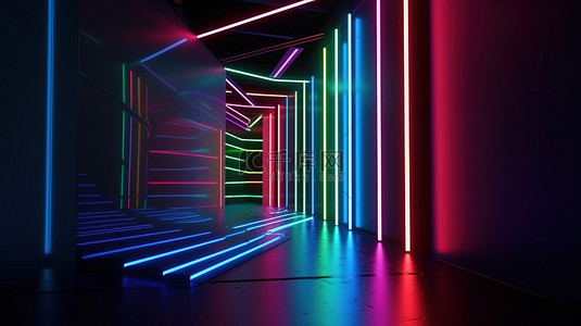 霓虹灯点亮的 3D 建筑抽象背景