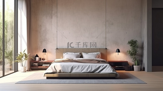 渲染海报背景图片_以 3D 呈现的时尚现代卧室室内设计概念