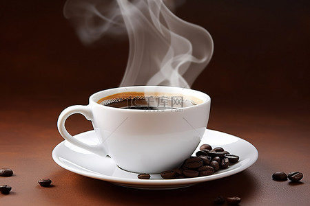 一杯咖啡，一壶热气腾腾的咖啡坐着