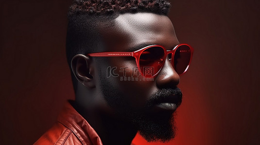 大红色水杯背景图片_红胡子和文雅的 3D 渲染一个酷黑皮肤的男性角色