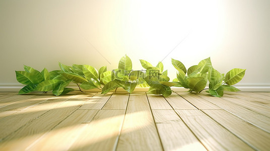 绿叶轻木镶木地板的 3D 渲染图像