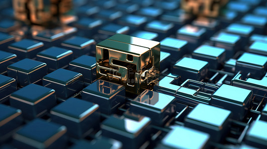 科技块背景图片_连接区块链技术概念的 3D 渲染块