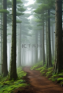 悬空岛上背景图片_穿过日本岛上松树林的小路