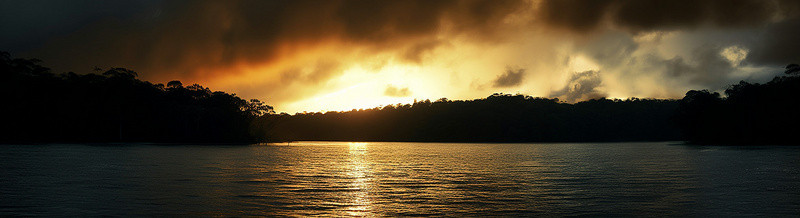 湖上捕鱼背景图片_湖上多云的日落