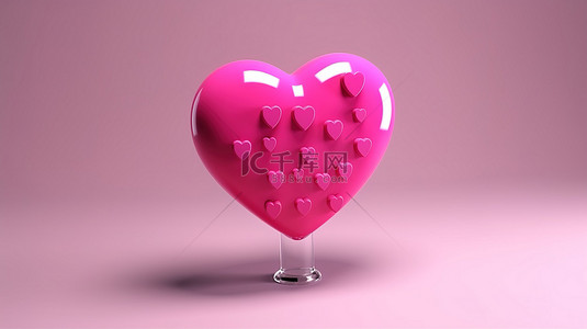 方针气泡语音上的粉红色心形图标是 3D 渲染中爱的象征