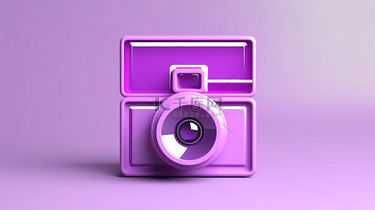 3D 渲染中抽象社交媒体文本框紫色图标的前视图