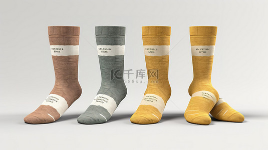 孤立标签样机对袜子的 3D 渲染