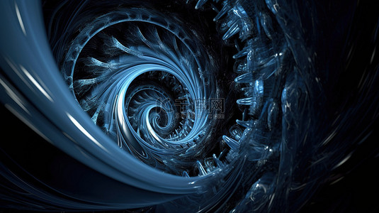 圆形螺旋门户令人惊叹的抽象蓝色和白色 3D 分形渲染