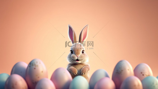 有趣的复活节兔子庆祝欢乐假期 3D 渲染概念