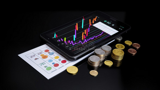 智能科技字背景图片_使用金融工具在 3D 智能手机屏幕上进行股市可视化