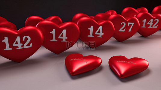2 月 14 日庆祝活动 3d 日历装饰着可爱的红心