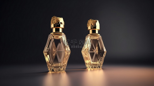 品牌模板背景图片_品牌模型以 3d 渲染两个香水瓶