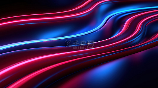 红色和蓝色抽象设计中霓虹灯轨迹的 3D 渲染背景