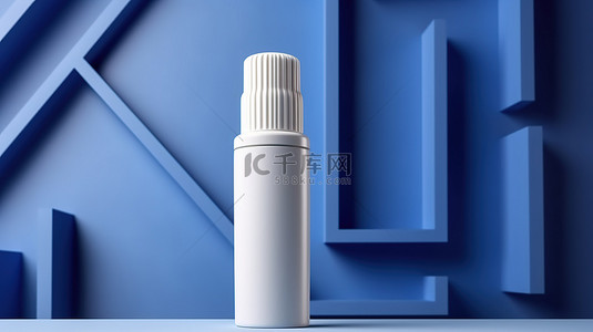 洗白背景图片_蓝色抽象几何背景 3D 美容产品渲染上显示的时尚白管护肤乳液