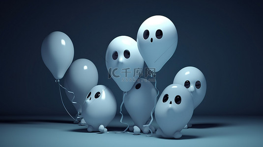 派对人物背景图片_可爱的 3D 幽灵气球与万圣节派对主题和文本空间