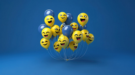 社交媒体蓝色背景上 facebook 反应表情符号的 3d 渲染气球符号
