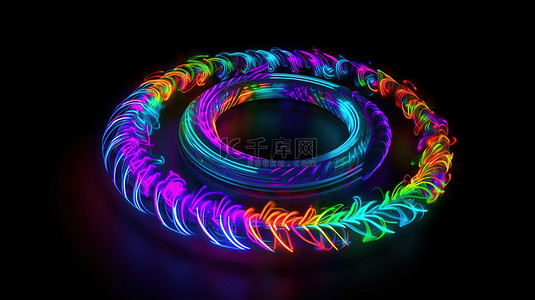 带有霓虹灯圆形和彩色螺旋图案的充满活力的 3d 分形门户