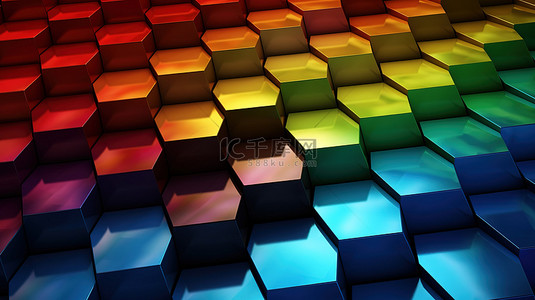 六角形 3D 壁纸与彩虹光谱