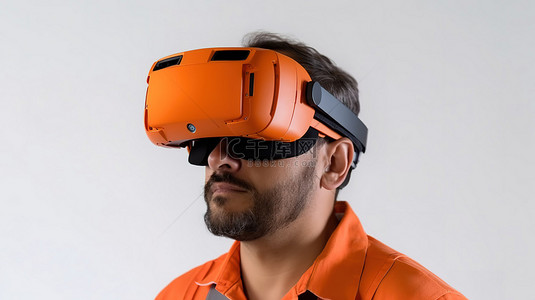 创意头盔背景图片_戴着土木工程师的 3d 玻璃在明亮的背景下戴着橙色头盔