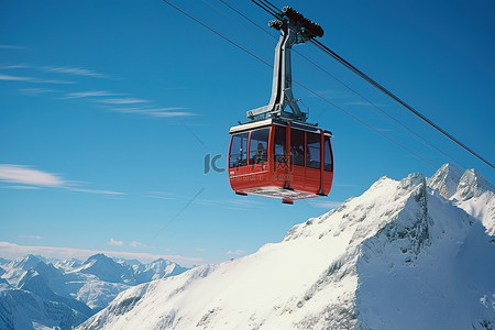 独具一格背景图片_一辆红色缆车悬挂在山上