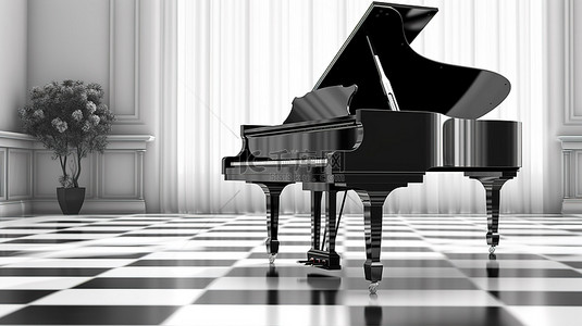 黑色和白色大钢琴 3d 渲染