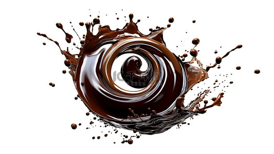 牛奶飞溅效果背景图片_白色液体飞溅的孤立黑巧克力旋转的 3D 插图