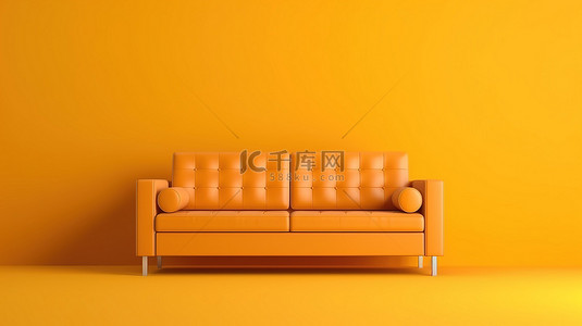枕头上背景图片_3d 渲染的黄色和白色背景上的现代橙色沙发家具