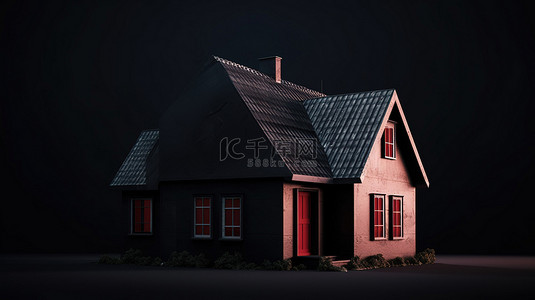 红色屋顶的房子背景图片_带深色墙壁的小型红色屋顶房屋的 3d 插图