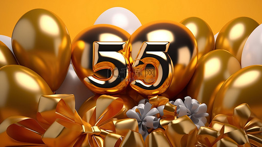 金箔气球和丝带背景为欢乐的 95 岁生日 3d 渲染