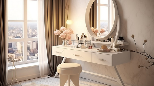 华丽的卧室装饰与现代梳妆台 3D 可视化