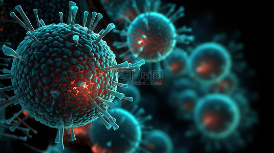 大红色水杯背景图片_冠状病毒主题3D医学背景病毒细胞抽象图像