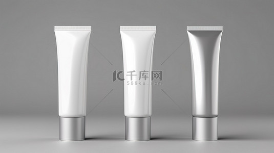优雅的银色和白色管包装，用于奶油或凝胶 3D 渲染