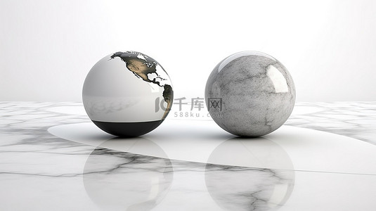 字幕滚动字幕背景图片_悬浮大理石球的 3d 渲染，半球体在白色背景下在其表面滚动