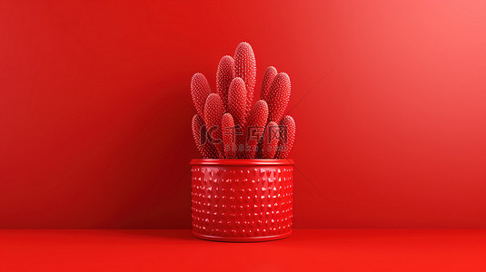 红色背景仙人掌室内植物的单色 3d 图标