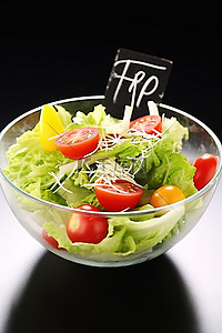 新鲜西红柿背景图片_碗里的新鲜沙拉和黑板