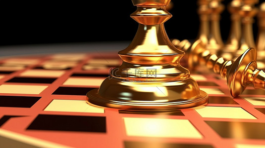3D 渲染商业概念中的黄金目标词和国际象棋
