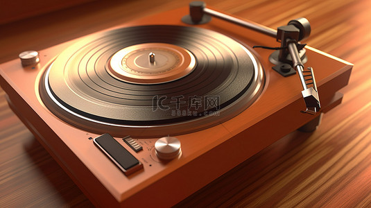 玩大转盘背景图片_硬木地板上的老式电唱机 3d 渲染