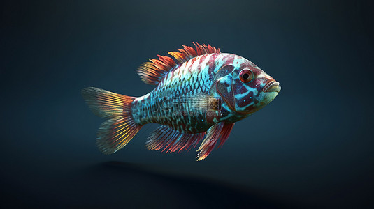运动中的鱼从侧面看 3d 视角