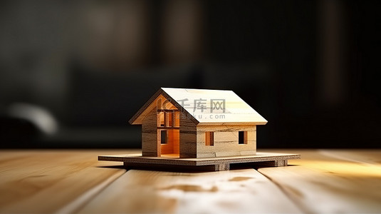 桌子上的木屋模型非常适合房地产业务 3D 渲染