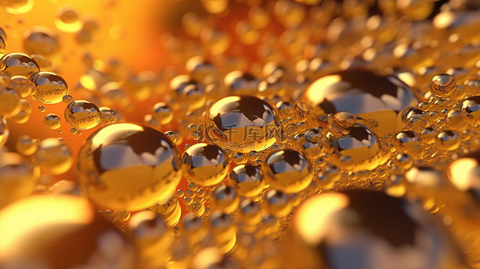 奶油胶背景图片_天然保湿霜背景上特写金色气泡的 3D 插图